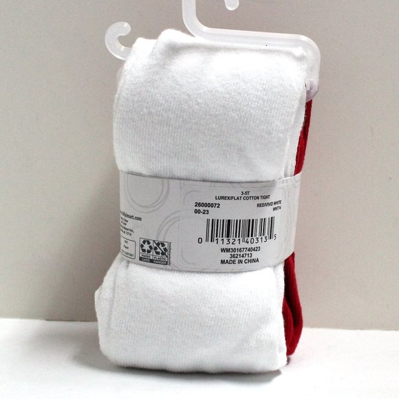 NWT 2 Pair 3T - 5T Wonder Nation Toddler Girls' Tights - 1 White 1 Red Sparkly - Picture 2 of 10